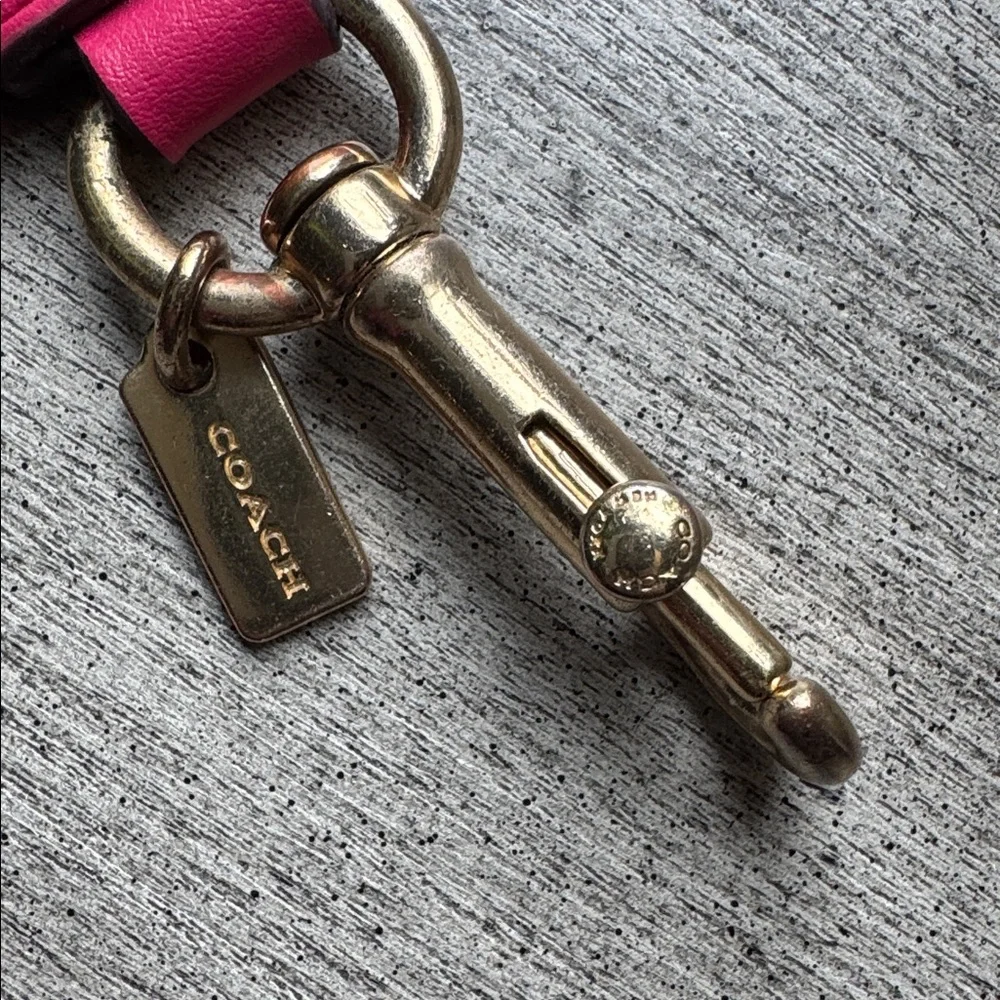 Coach Signature C Pink Striped Heart Charm Hang Tag Dogleash Snap Valet Keychain - Picture 6 of 8